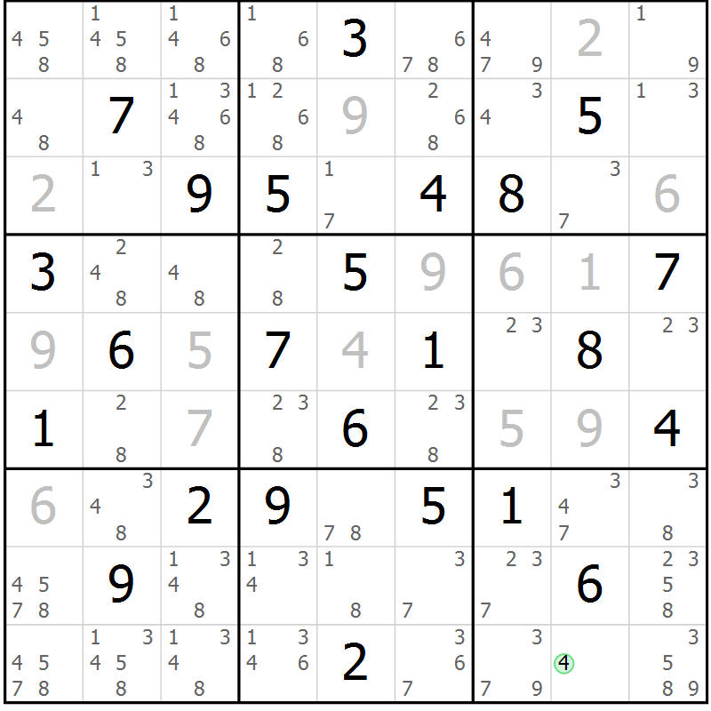 Position des candidats pour la solution de la Gr 34 page 37 du magazine de sudoku Maestro n° 102