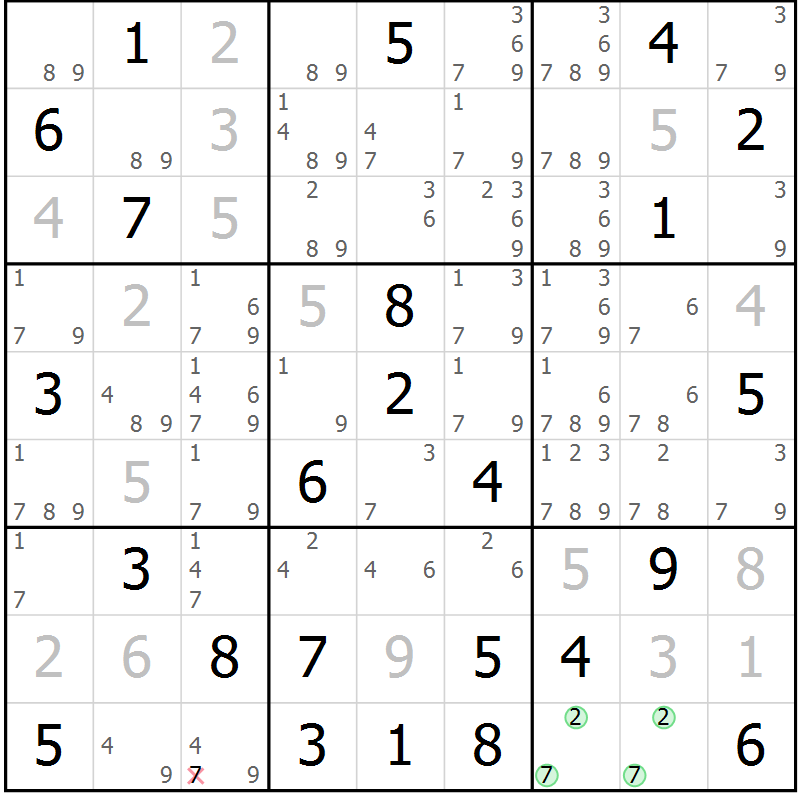Position des candidats pour la solution de la Gr 35 page 38 du magazine de sudoku Maestro n° 102
