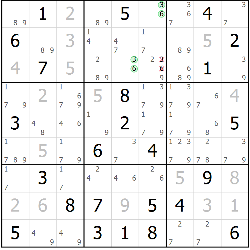 Position des candidats pour la solution de la Gr 35 page 38 du magazine de sudoku Maestro n° 102