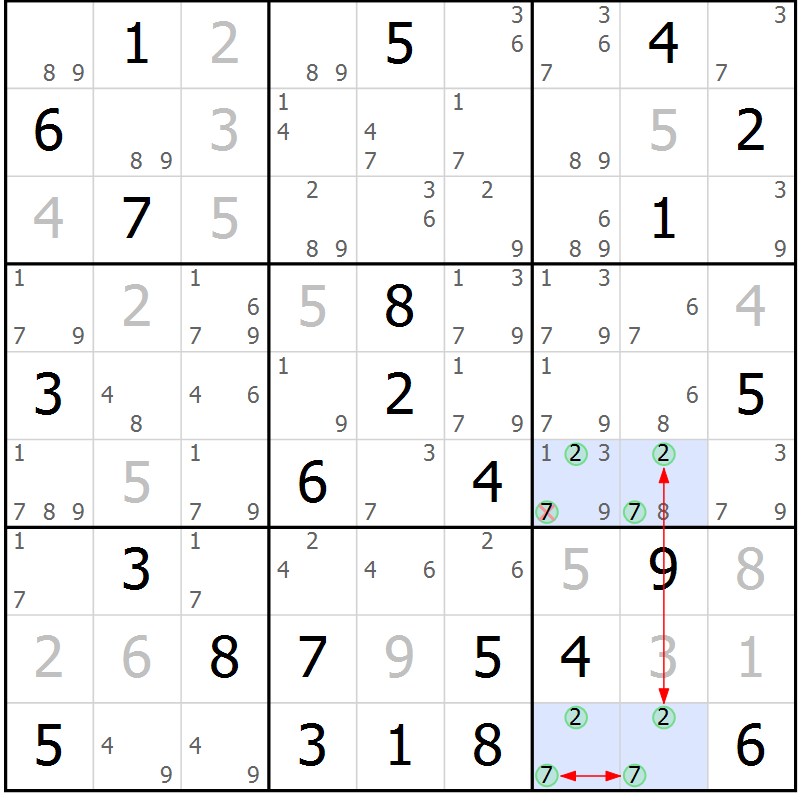 Position des candidats pour la solution de la Gr 35 page 38 du magazine de sudoku Maestro n° 102