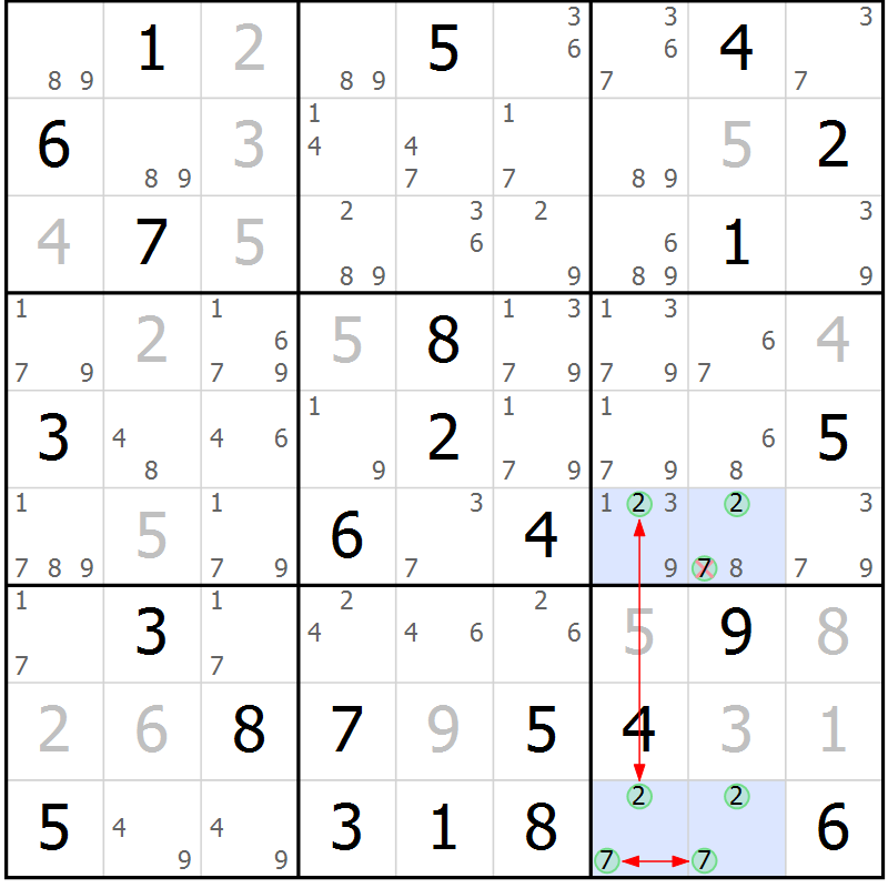 Position des candidats pour la solution de la Gr 35 page 38 du magazine de sudoku Maestro n° 102