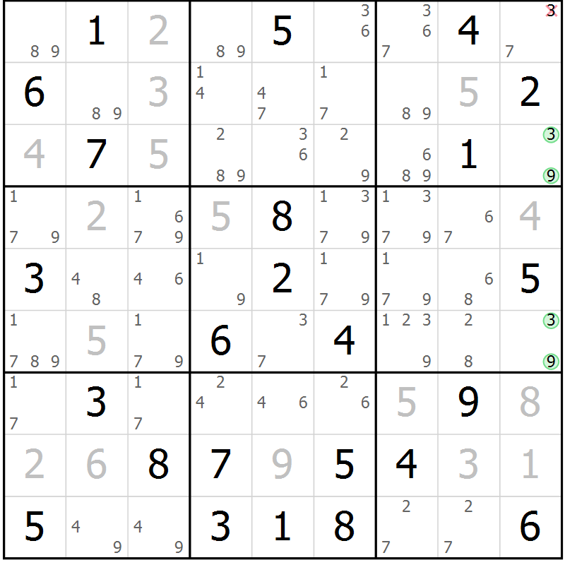 Position des candidats pour la solution de la Gr 35 page 38 du magazine de sudoku Maestro n° 102