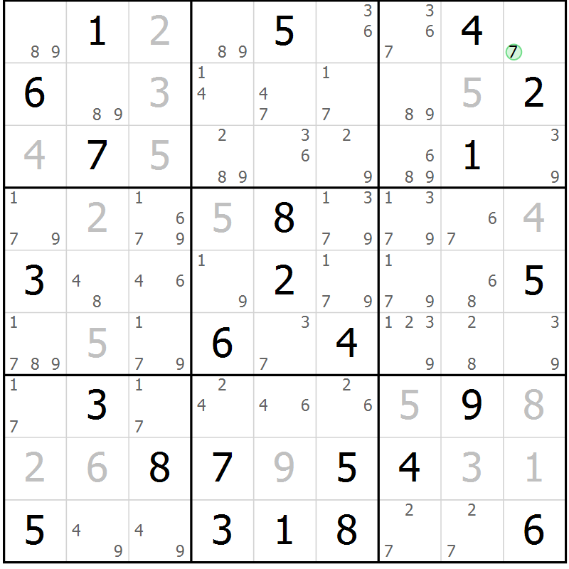 Position des candidats pour la solution de la Gr 35 page 38 du magazine de sudoku Maestro n° 102
