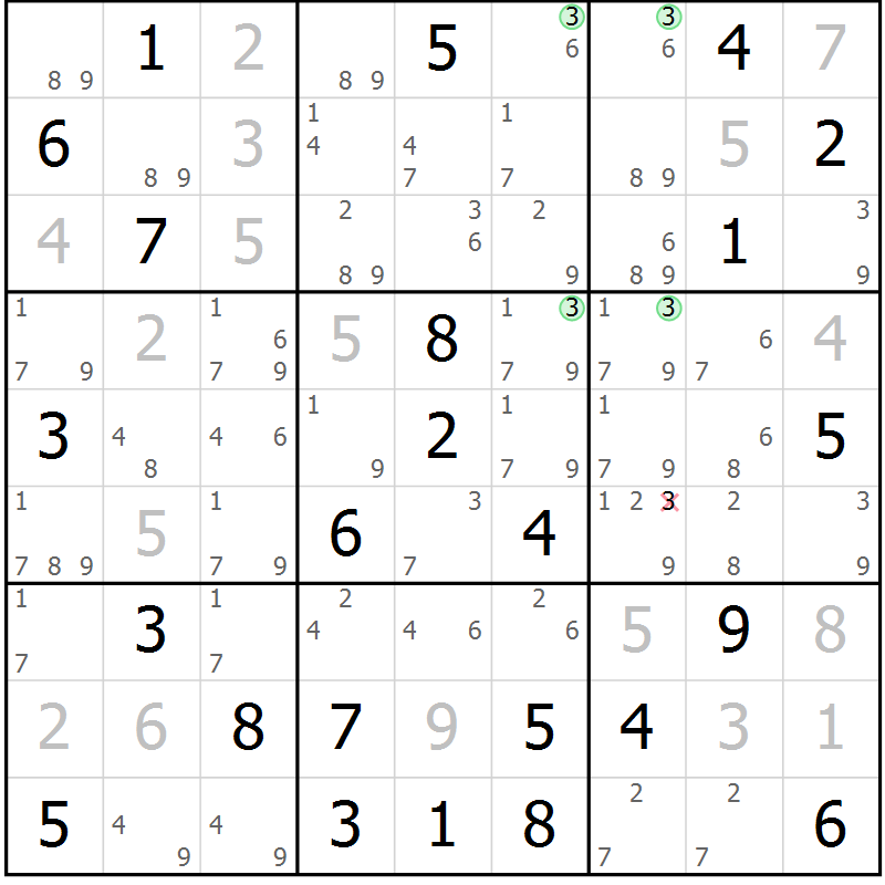 Position des candidats pour la solution de la Gr 35 page 38 du magazine de sudoku Maestro n° 102