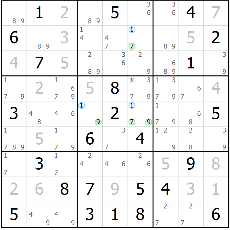 Position des candidats pour la solution de la Gr 35 page 38 du magazine de sudoku Maestro n° 102