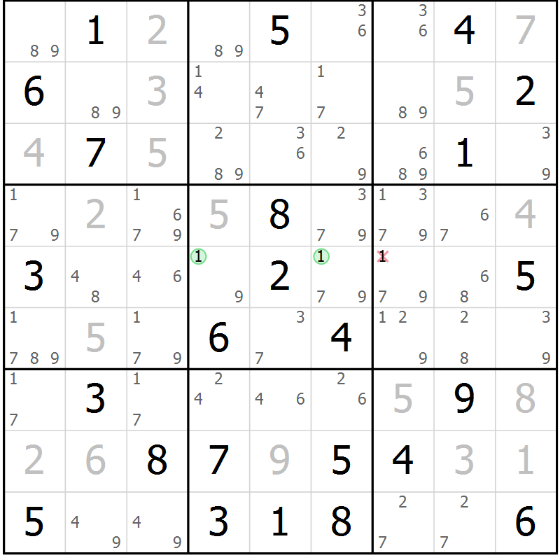 Position des candidats pour la solution de la Gr 35 page 38 du magazine de sudoku Maestro n° 102