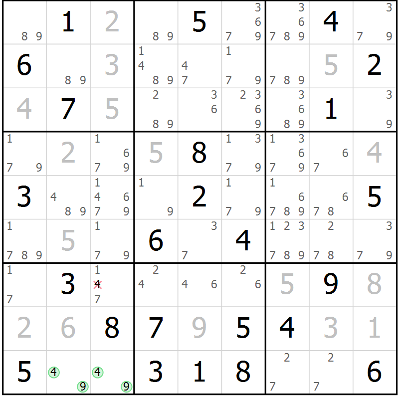 Position des candidats pour la solution de la Gr 35 page 38 du magazine de sudoku Maestro n° 102