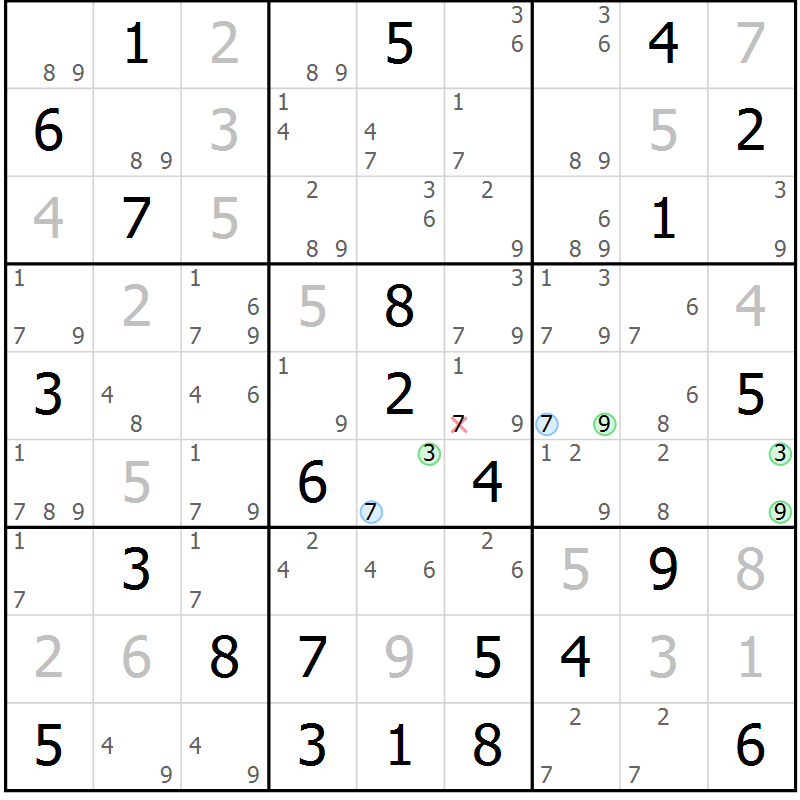 Position des candidats pour la solution de la Gr 35 page 38 du magazine de sudoku Maestro n° 102