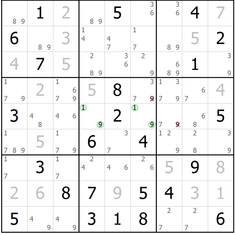 Position des candidats pour la solution de la Gr 35 page 38 du magazine de sudoku Maestro n° 102