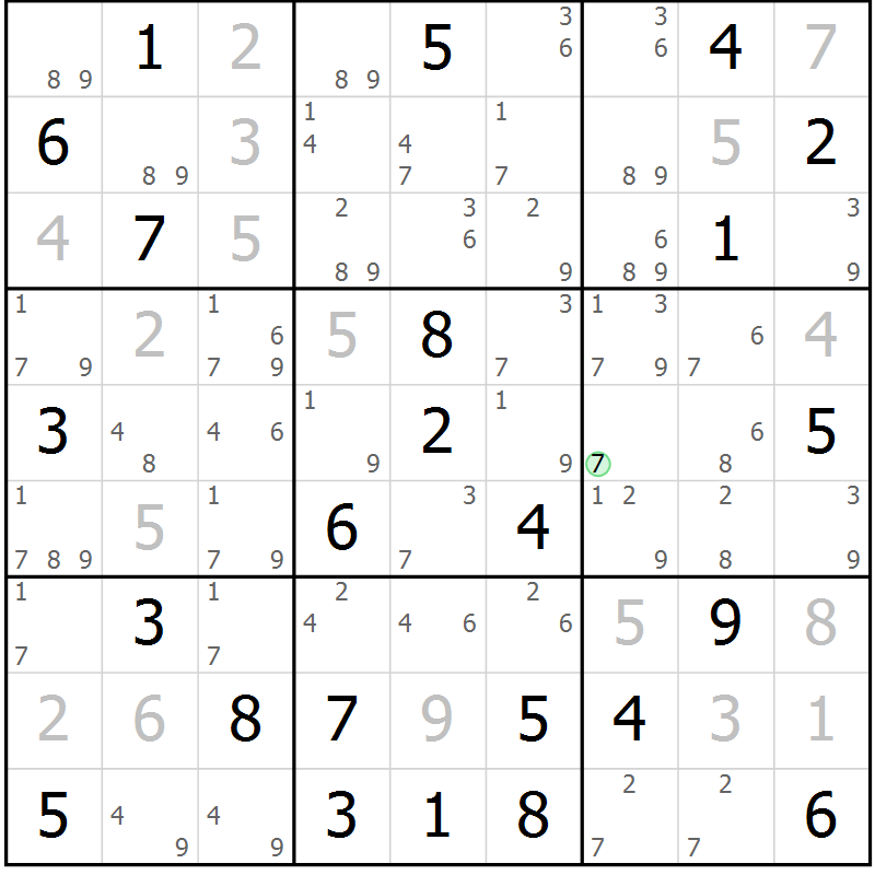 Position des candidats pour la solution de la Gr 35 page 38 du magazine de sudoku Maestro n° 102
