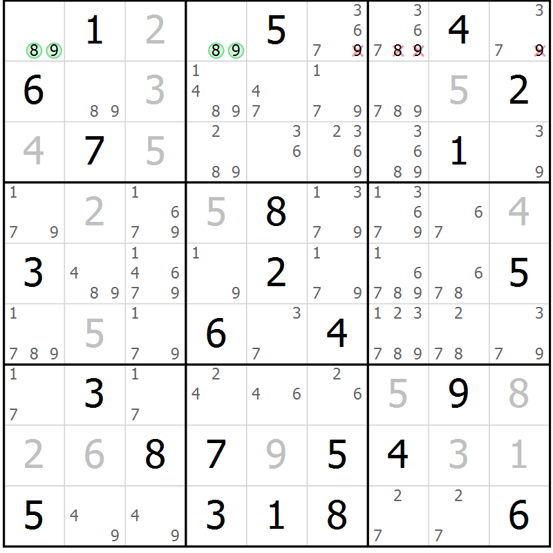 Position des candidats pour la solution de la Gr 35 page 38 du magazine de sudoku Maestro n° 102