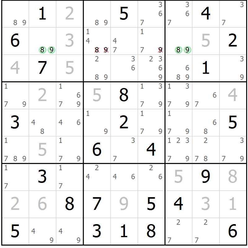 Position des candidats pour la solution de la Gr 35 page 38 du magazine de sudoku Maestro n° 102