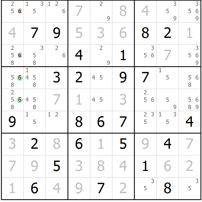 Position des candidats pour la solution de la Gr 36 page 39 du magazine de sudoku Maestro n° 102