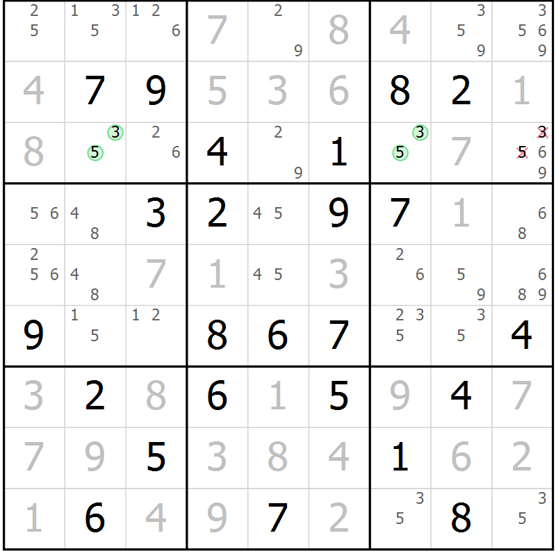 Position des candidats pour la solution de la Gr 36 page 39 du magazine de sudoku Maestro n° 102