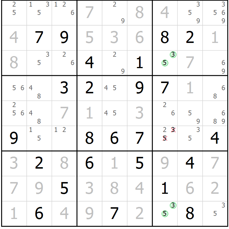 Position des candidats pour la solution de la Gr 36 page 39 du magazine de sudoku Maestro n° 102