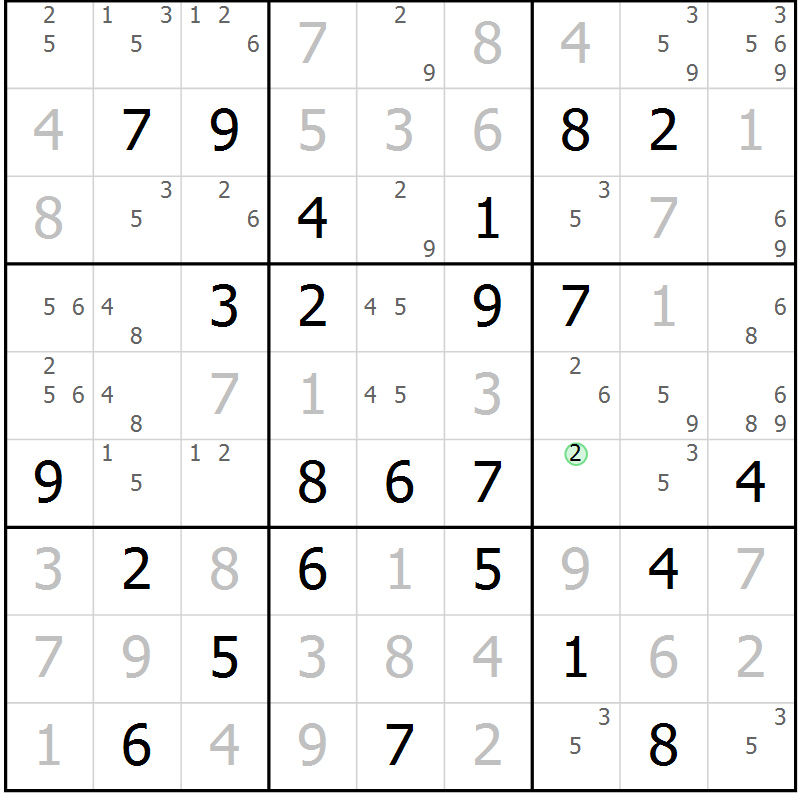 Position des candidats pour la solution de la Gr 36 page 39 du magazine de sudoku Maestro n° 102