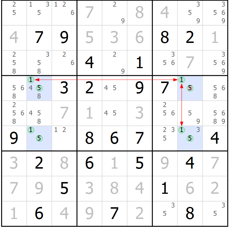 Position des candidats pour la solution de la Gr 36 page 39 du magazine de sudoku Maestro n° 102