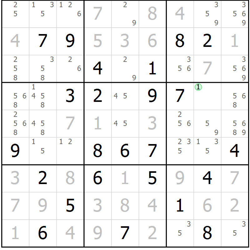 Position des candidats pour la solution de la Gr 36 page 39 du magazine de sudoku Maestro n° 102