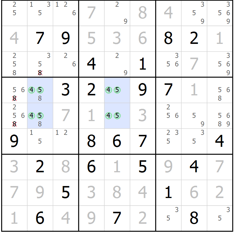 Position des candidats pour la solution de la Gr 36 page 39 du magazine de sudoku Maestro n° 102