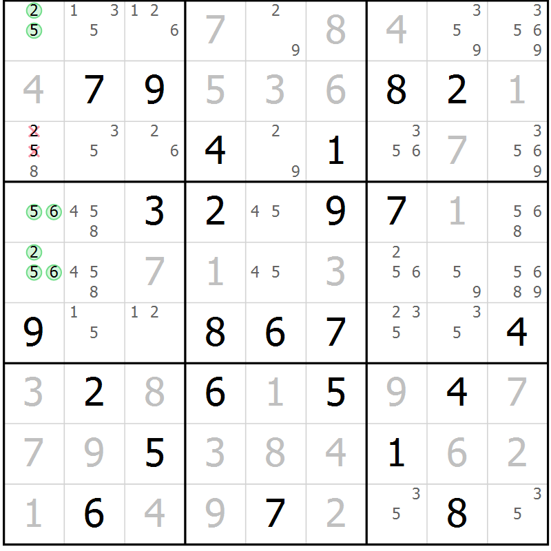 Position des candidats pour la solution de la Gr 36 page 39 du magazine de sudoku Maestro n° 102