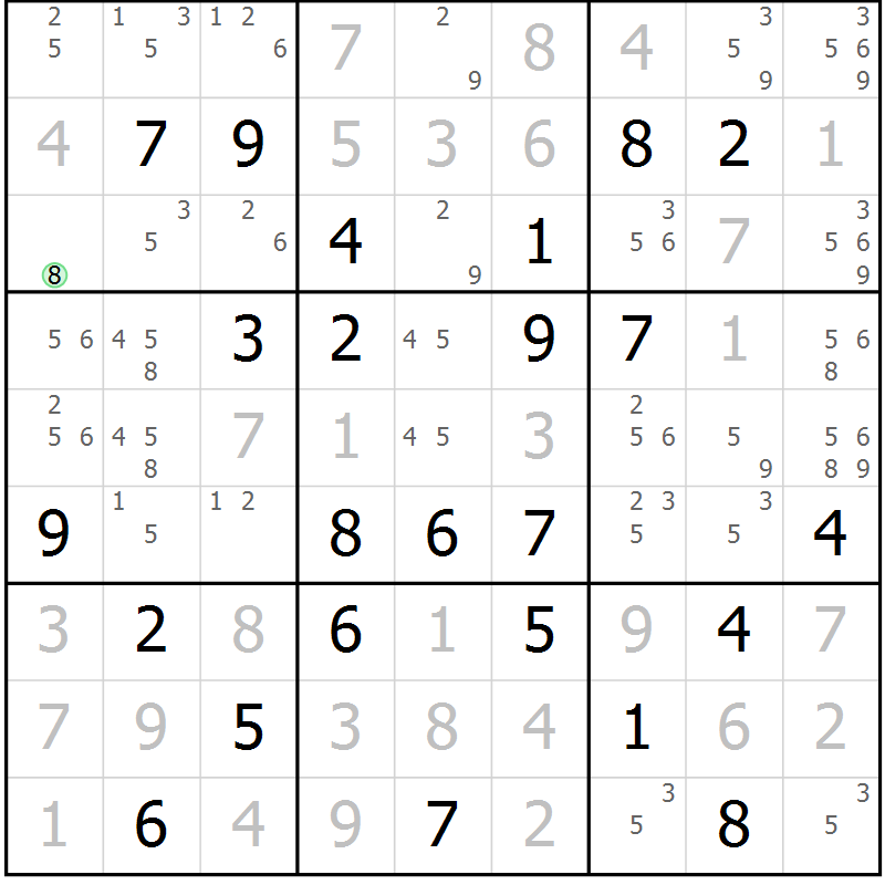 Position des candidats pour la solution de la Gr 36 page 39 du magazine de sudoku Maestro n° 102