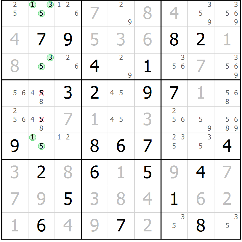 Position des candidats pour la solution de la Gr 36 page 39 du magazine de sudoku Maestro n° 102