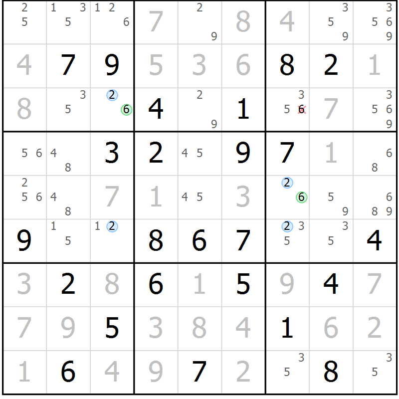 Position des candidats pour la solution de la Gr 36 page 39 du magazine de sudoku Maestro n° 102