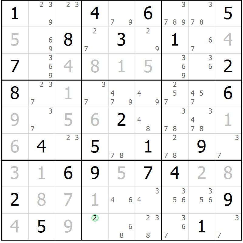 Position des candidats pour la solution de la Gr 37 page 40 du magazine de sudoku Maestro n° 102