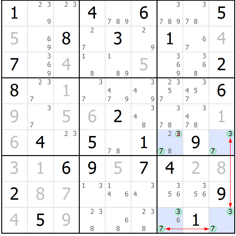 Position des candidats pour la solution de la Gr 37 page 40 du magazine de sudoku Maestro n° 102