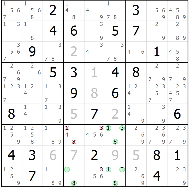 Position des candidats pour la solution de la Gr 38 page 41 du magazine de sudoku Maestro n° 102