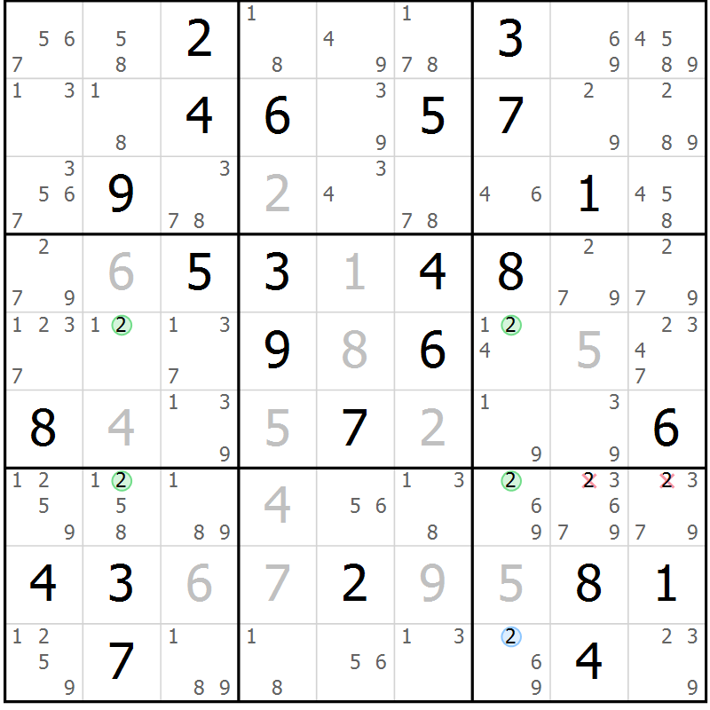 Position des candidats pour la solution de la Gr 38 page 41 du magazine de sudoku Maestro n° 102