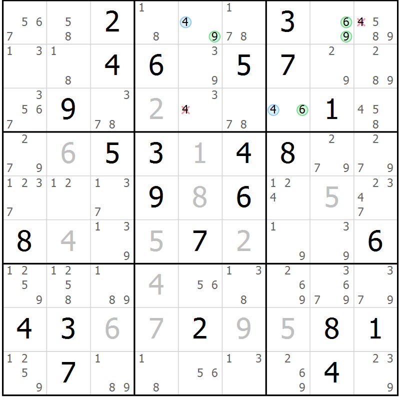 Position des candidats pour la solution de la Gr 38 page 41 du magazine de sudoku Maestro n° 102