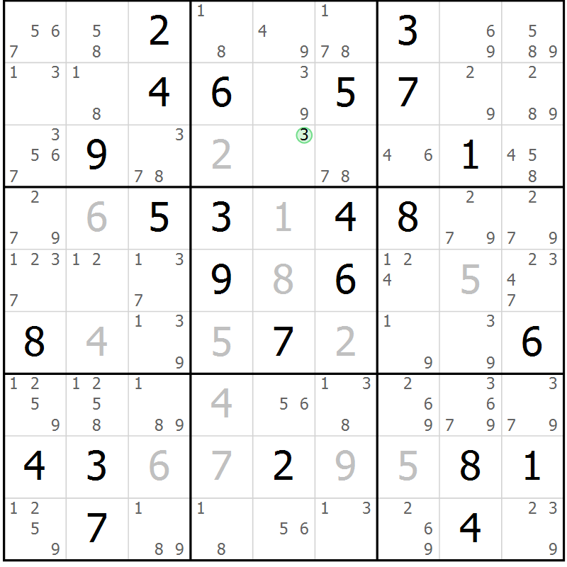 Position des candidats pour la solution de la Gr 38 page 41 du magazine de sudoku Maestro n° 102