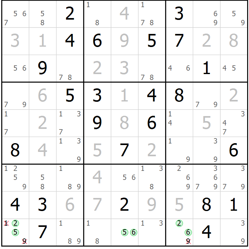 Position des candidats pour la solution de la Gr 38 page 41 du magazine de sudoku Maestro n° 102