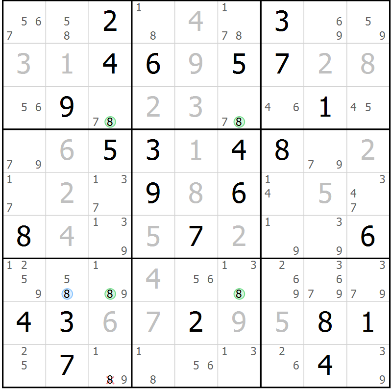 Position des candidats pour la solution de la Gr 38 page 41 du magazine de sudoku Maestro n° 102