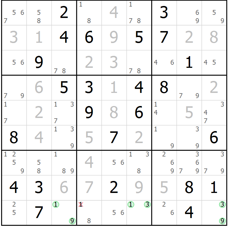 Position des candidats pour la solution de la Gr 38 page 41 du magazine de sudoku Maestro n° 102