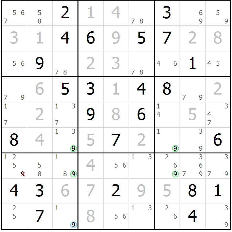 Position des candidats pour la solution de la Gr 38 page 41 du magazine de sudoku Maestro n° 102