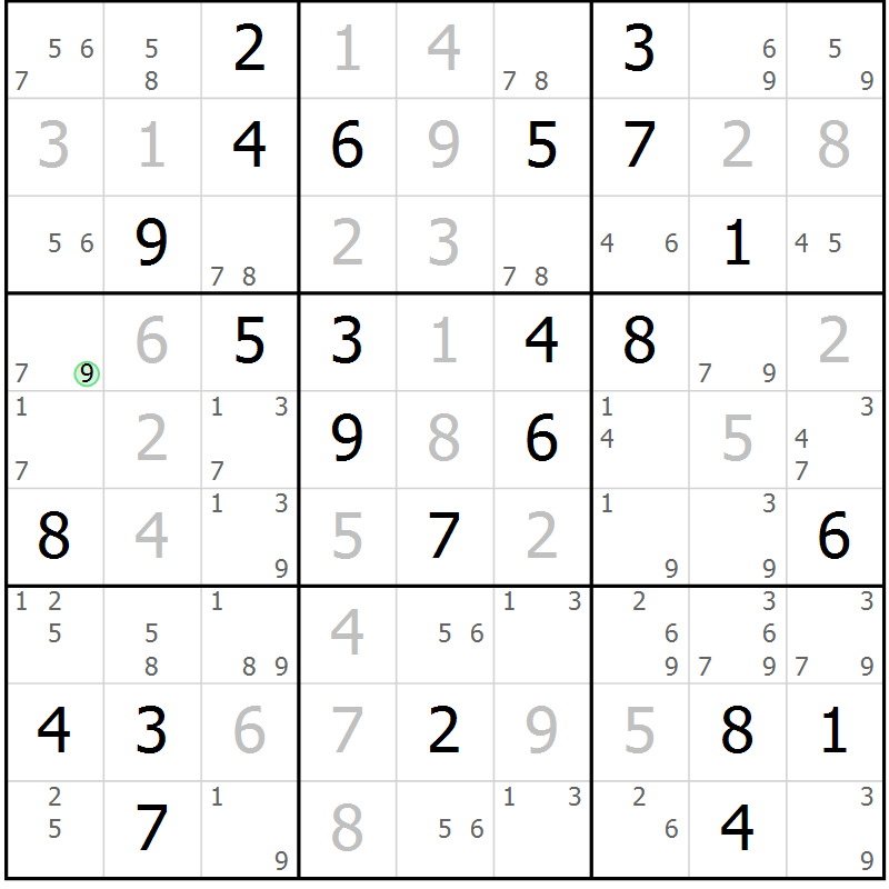 Position des candidats pour la solution de la Gr 38 page 41 du magazine de sudoku Maestro n° 102