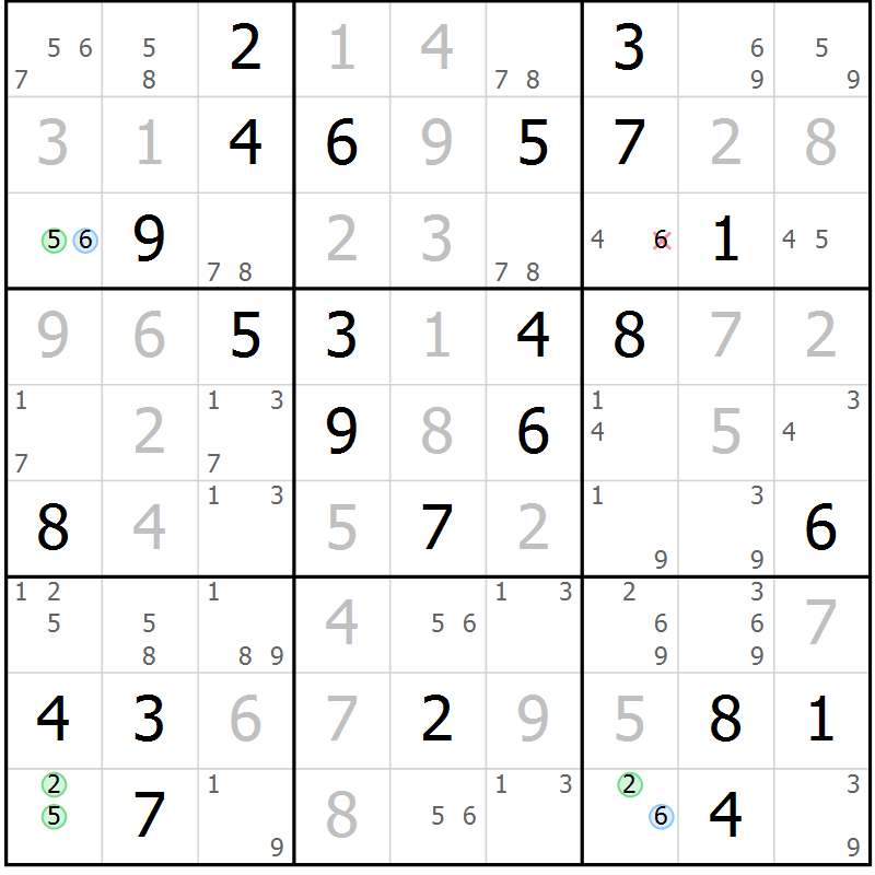 Position des candidats pour la solution de la Gr 38 page 41 du magazine de sudoku Maestro n° 102