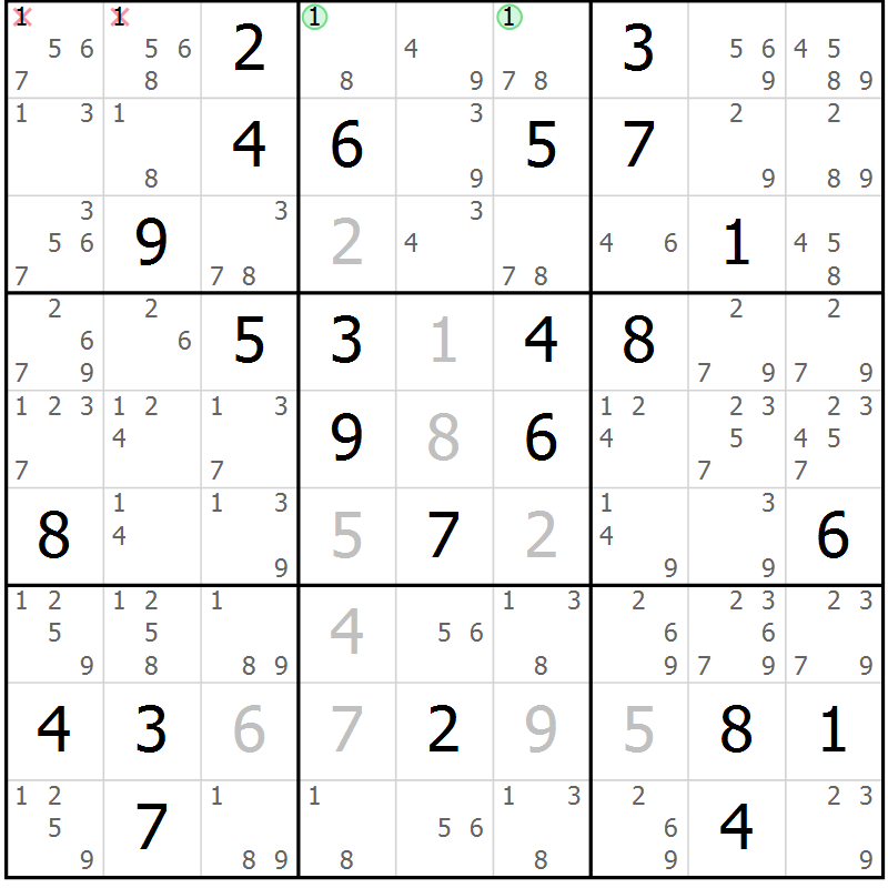 Position des candidats pour la solution de la Gr 38 page 41 du magazine de sudoku Maestro n° 102