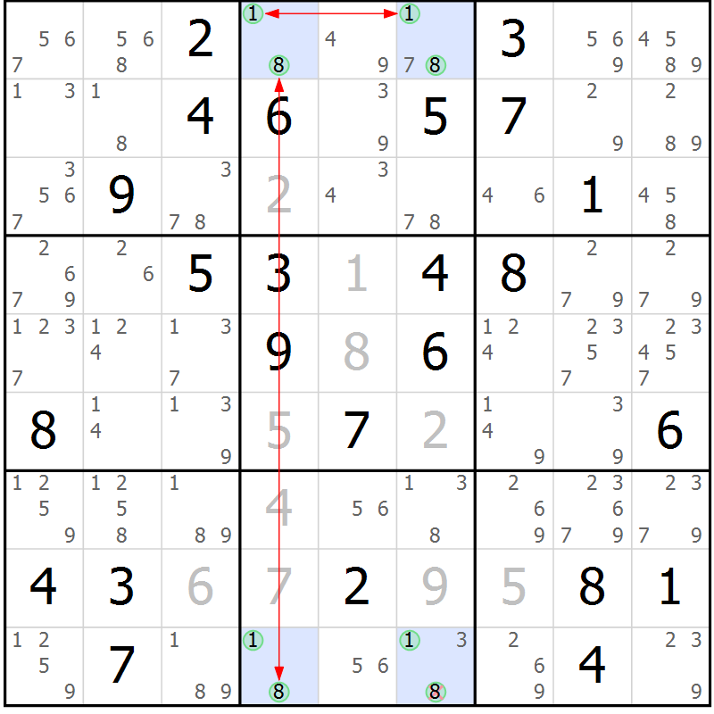 Position des candidats pour la solution de la Gr 38 page 41 du magazine de sudoku Maestro n° 102