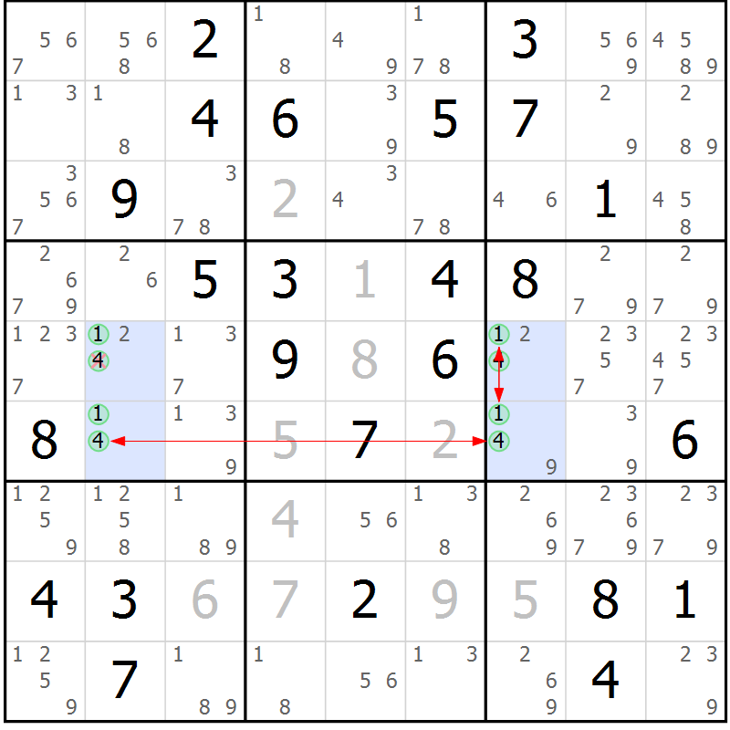 Position des candidats pour la solution de la Gr 38 page 41 du magazine de sudoku Maestro n° 102