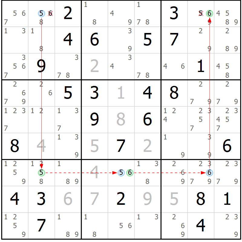 Position des candidats pour la solution de la Gr 38 page 41 du magazine de sudoku Maestro n° 102
