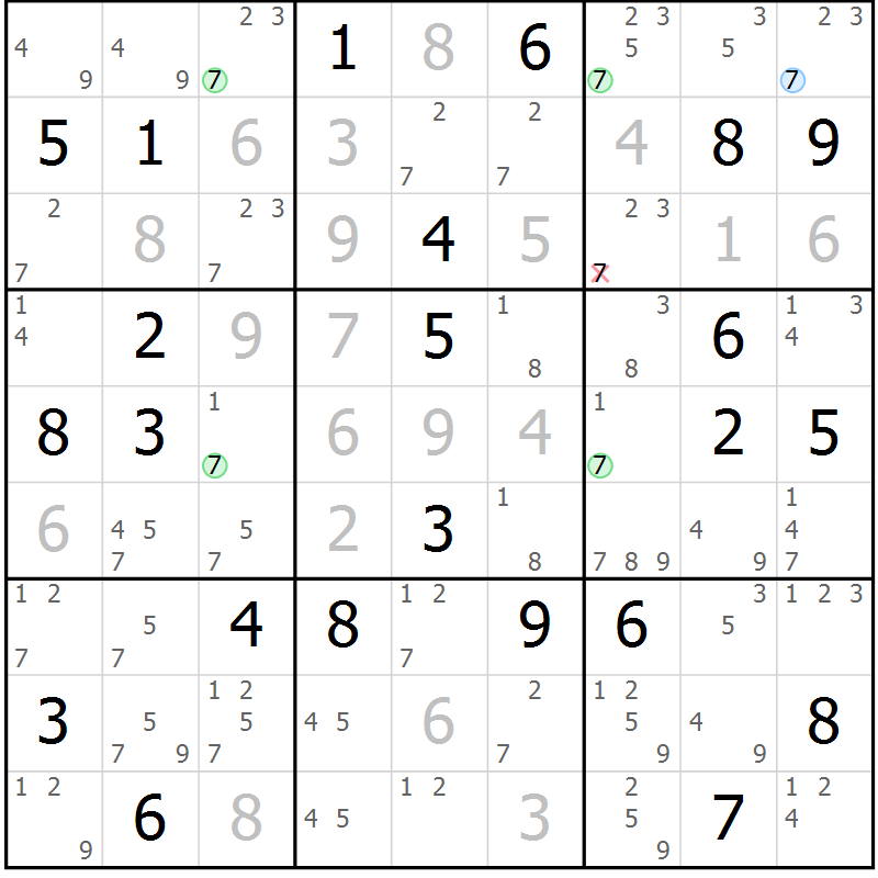 Position des candidats pour la solution de la Gr 39 page 42 du magazine de sudoku Maestro n° 102