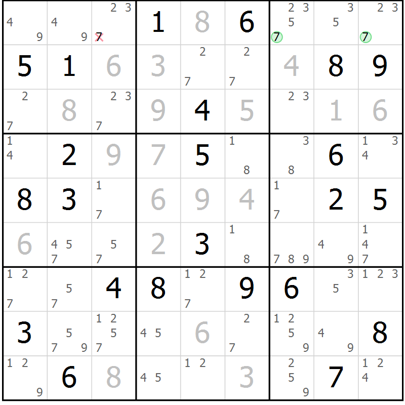 Position des candidats pour la solution de la Gr 39 page 42 du magazine de sudoku Maestro n° 102