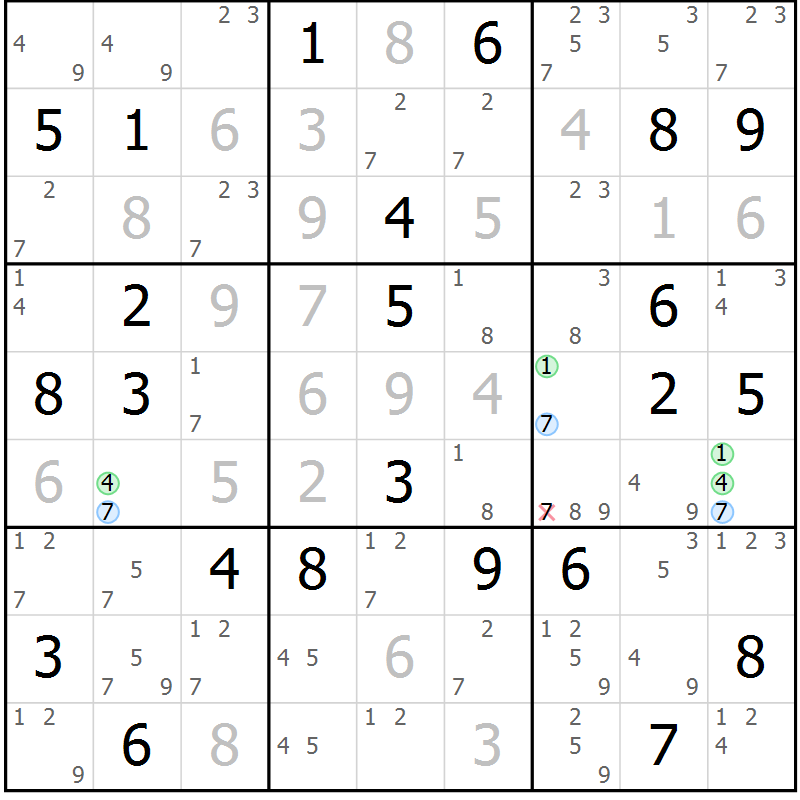 Position des candidats pour la solution de la Gr 39 page 42 du magazine de sudoku Maestro n° 102