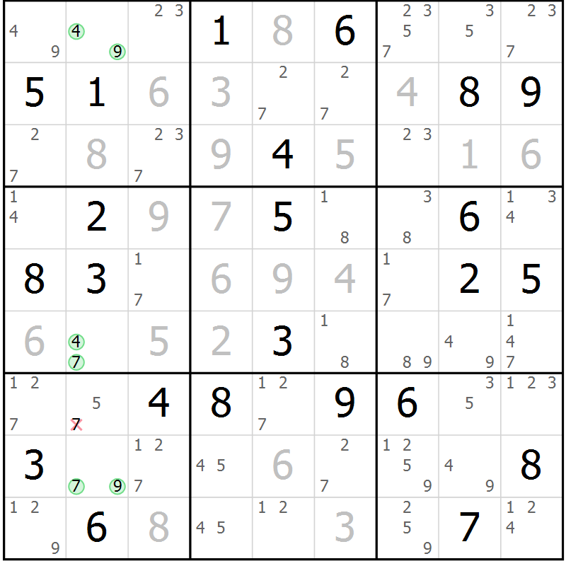 Position des candidats pour la solution de la Gr 39 page 42 du magazine de sudoku Maestro n° 102