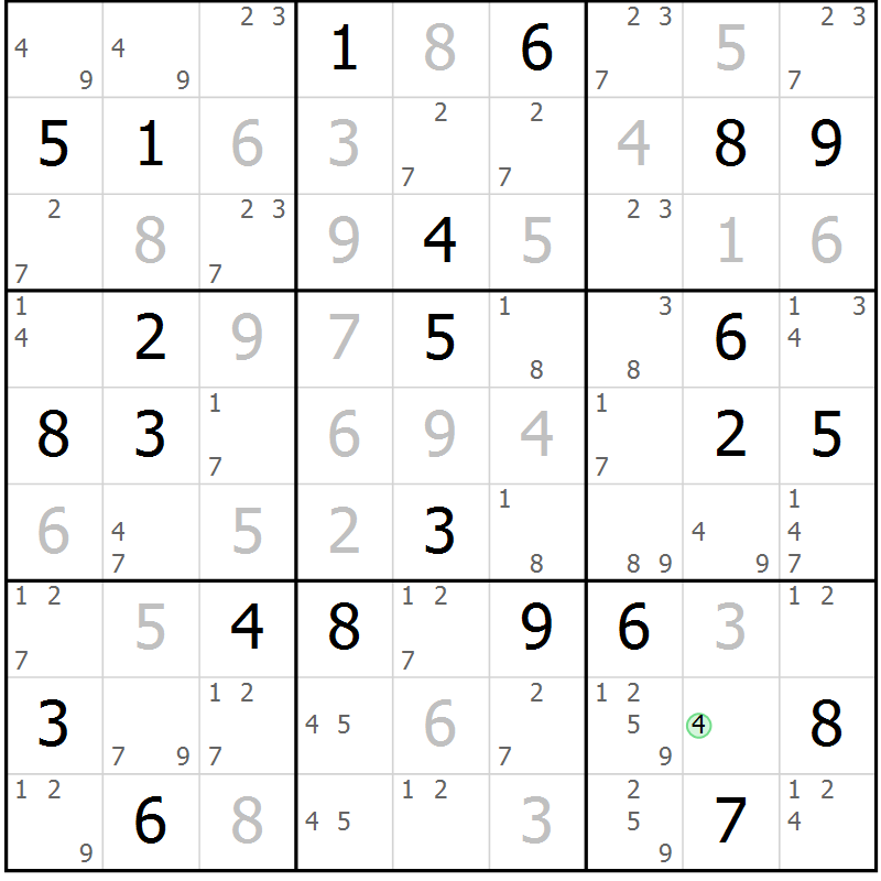 Position des candidats pour la solution de la Gr 39 page 42 du magazine de sudoku Maestro n° 102