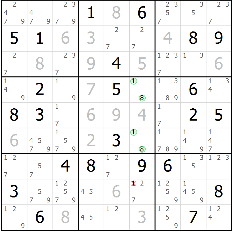 Position des candidats pour la solution de la Gr 39 page 42 du magazine de sudoku Maestro n° 102