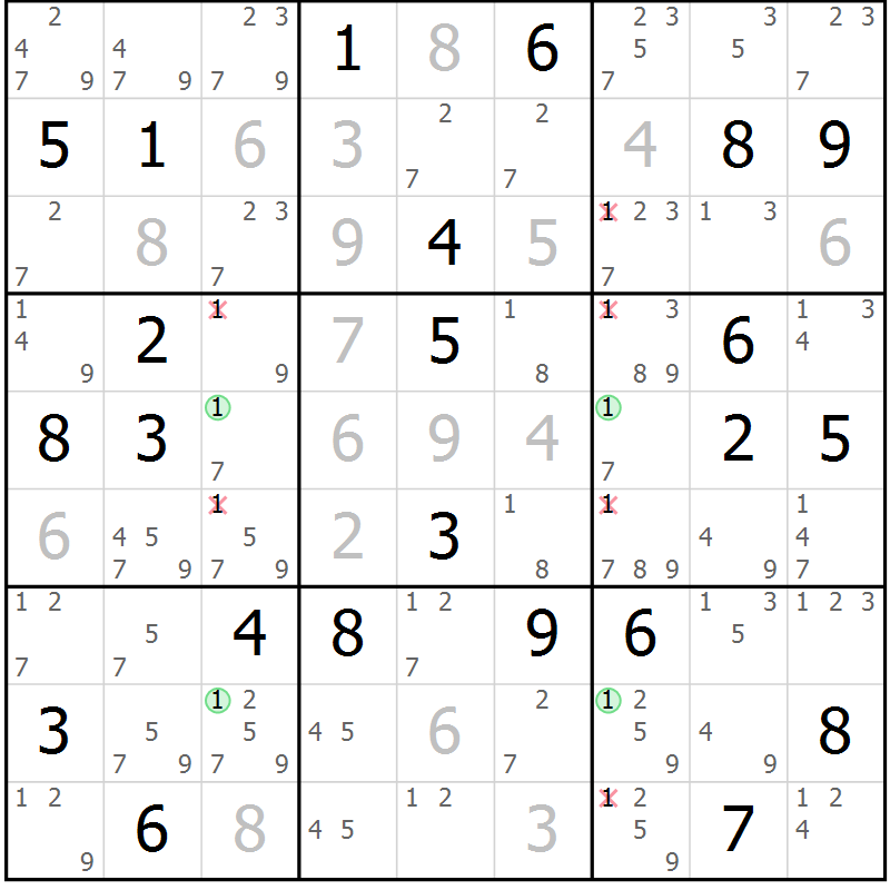 Position des candidats pour la solution de la Gr 39 page 42 du magazine de sudoku Maestro n° 102